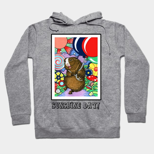 Happy Guinea Pig With Balloons - Sunshine Day - Black Outlined Version Hoodie by Nat Ewert Art